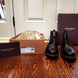 🆕 Johnston & Murphy Cody Wingtip Zip Boots, Black (Size 11.5)
